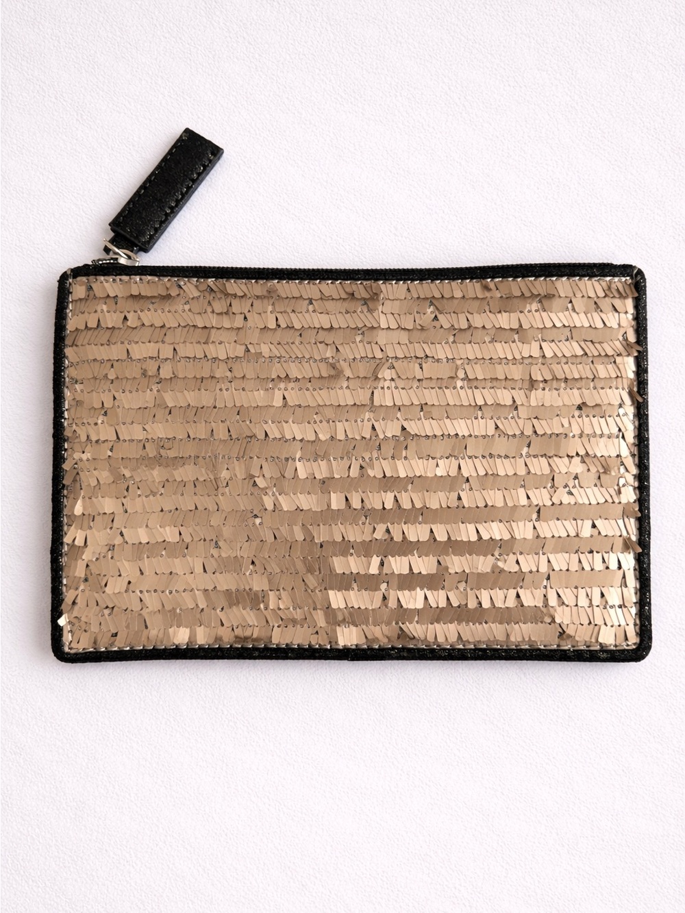 Ann Taylor LOFT Black Gold Sequin Zip Pouch